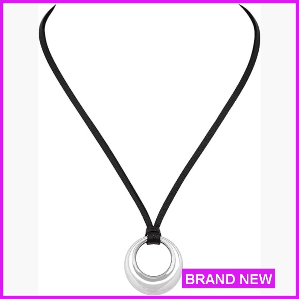 Boho Gothic O Ring Choker Necklace Stainless Steel Faux Leather Emo Style